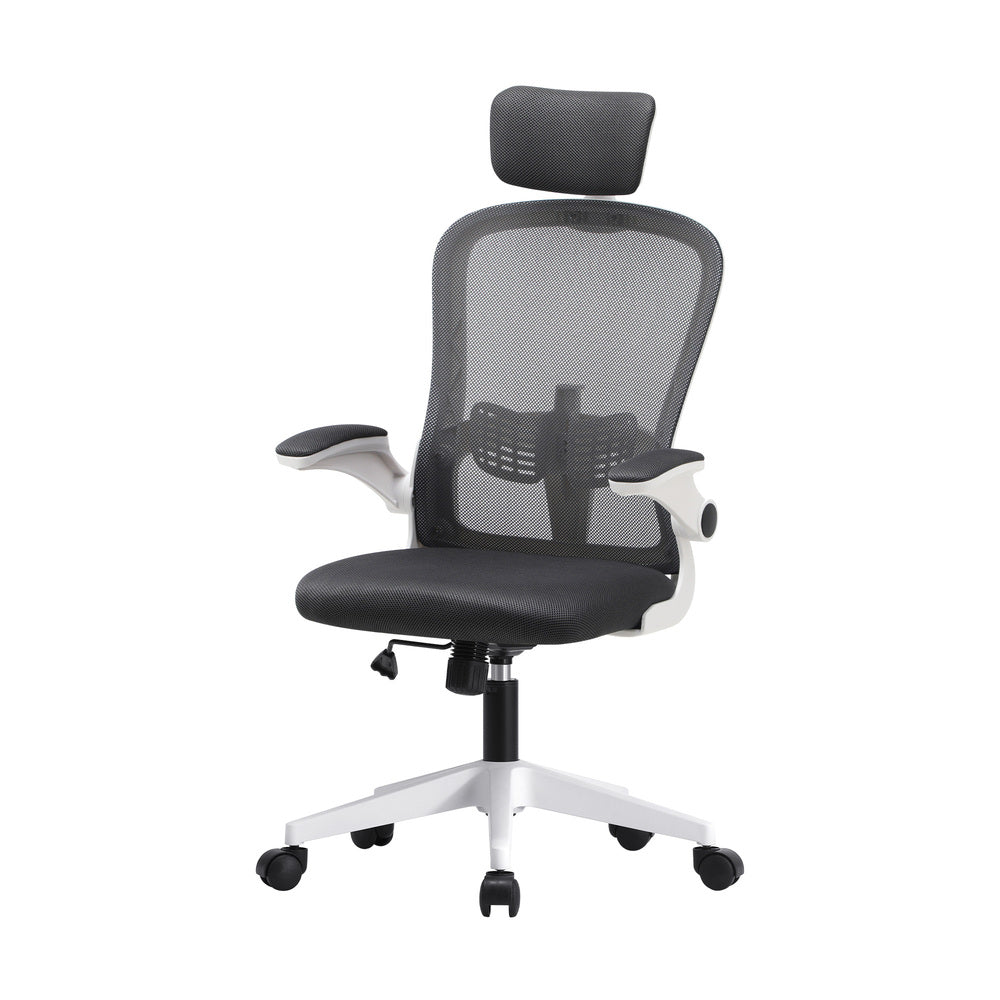 Oikiture Mesh Office Chair Executive Seat Racing Tilt DGY&amp;WH-Office Chairs-PEROZ Accessories