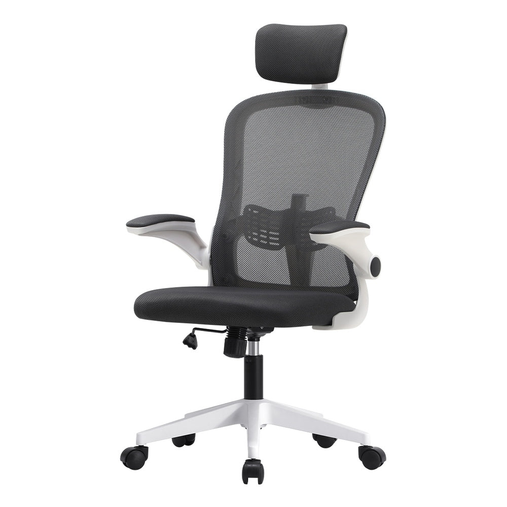 Oikiture Mesh Office Chair Executive Seat Racing Tilt DGY&amp;WH-Office Chairs-PEROZ Accessories