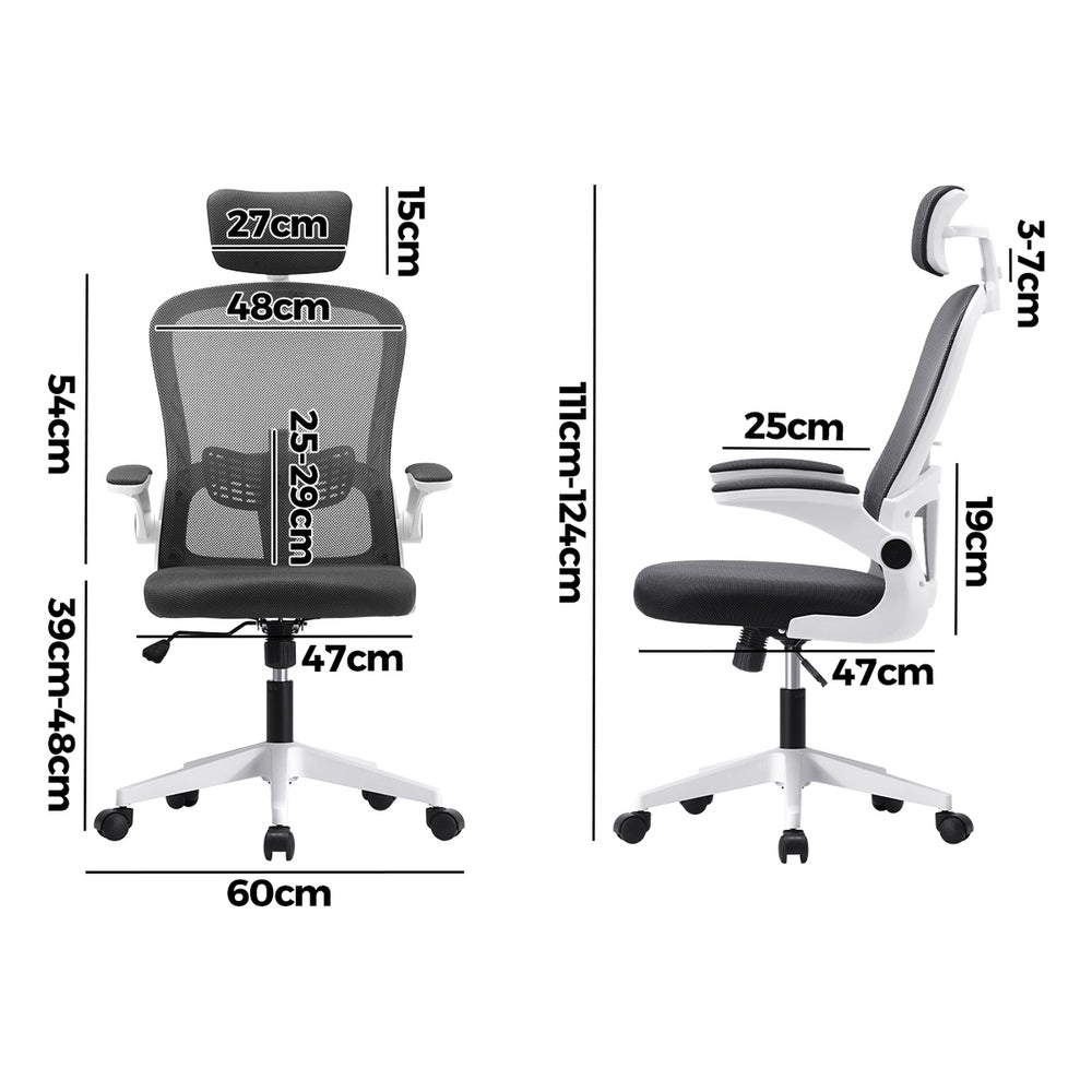 Oikiture Mesh Office Chair Executive Seat Racing Tilt DGY&amp;WH-Office Chairs-PEROZ Accessories
