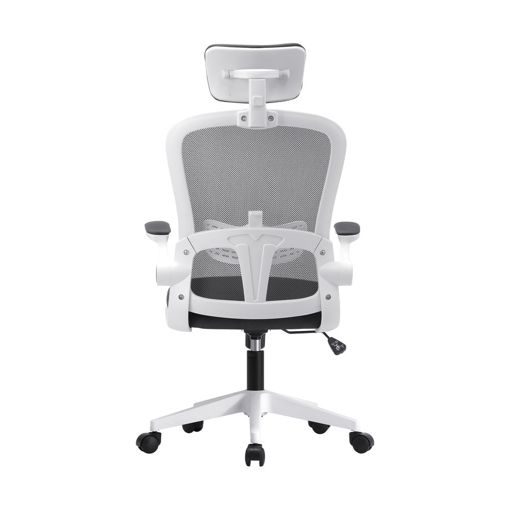 Oikiture Mesh Office Chair Executive Seat Racing Tilt DGY&amp;WH-Office Chairs-PEROZ Accessories
