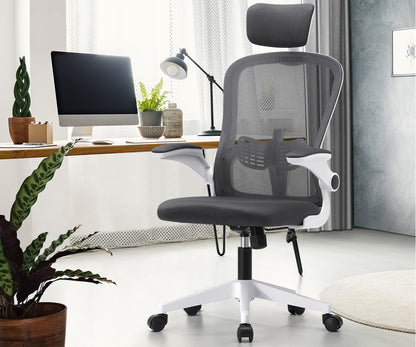 Oikiture Mesh Office Chair Executive Seat Racing Tilt DGY&amp;WH-Office Chairs-PEROZ Accessories