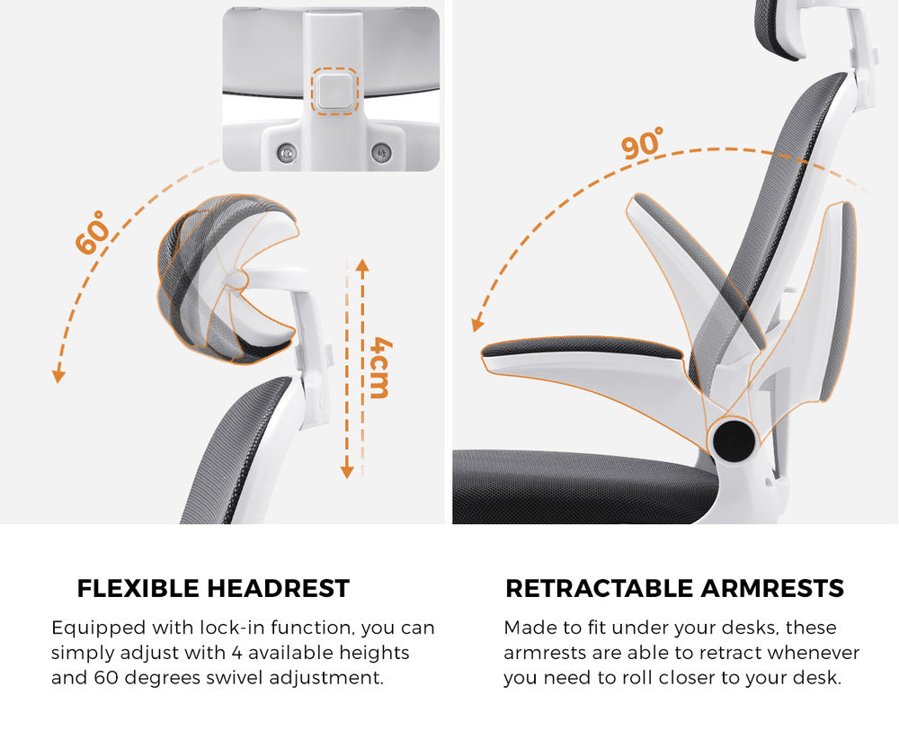 Oikiture Mesh Office Chair Executive Seat Racing Tilt DGY&amp;WH-Office Chairs-PEROZ Accessories