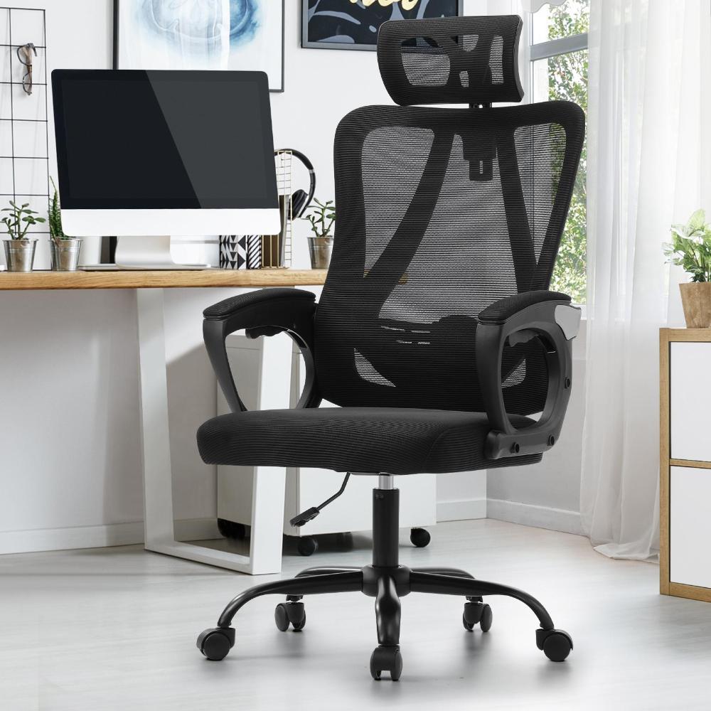 Oikiture Ergonomic Office Chair, Home Office Desk Char, Beathable Mesh Office Chair, Height Adjustable Lumbar Support Reclining Computer Chair Black-Office Chairs-PEROZ Accessories