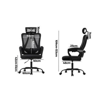 Oikiture Ergonomic Office Chair, Home Office Desk Char, Beathable Mesh Office Chair, Height Adjustable Lumbar Support Reclining Computer Chair Black-Office Chairs-PEROZ Accessories