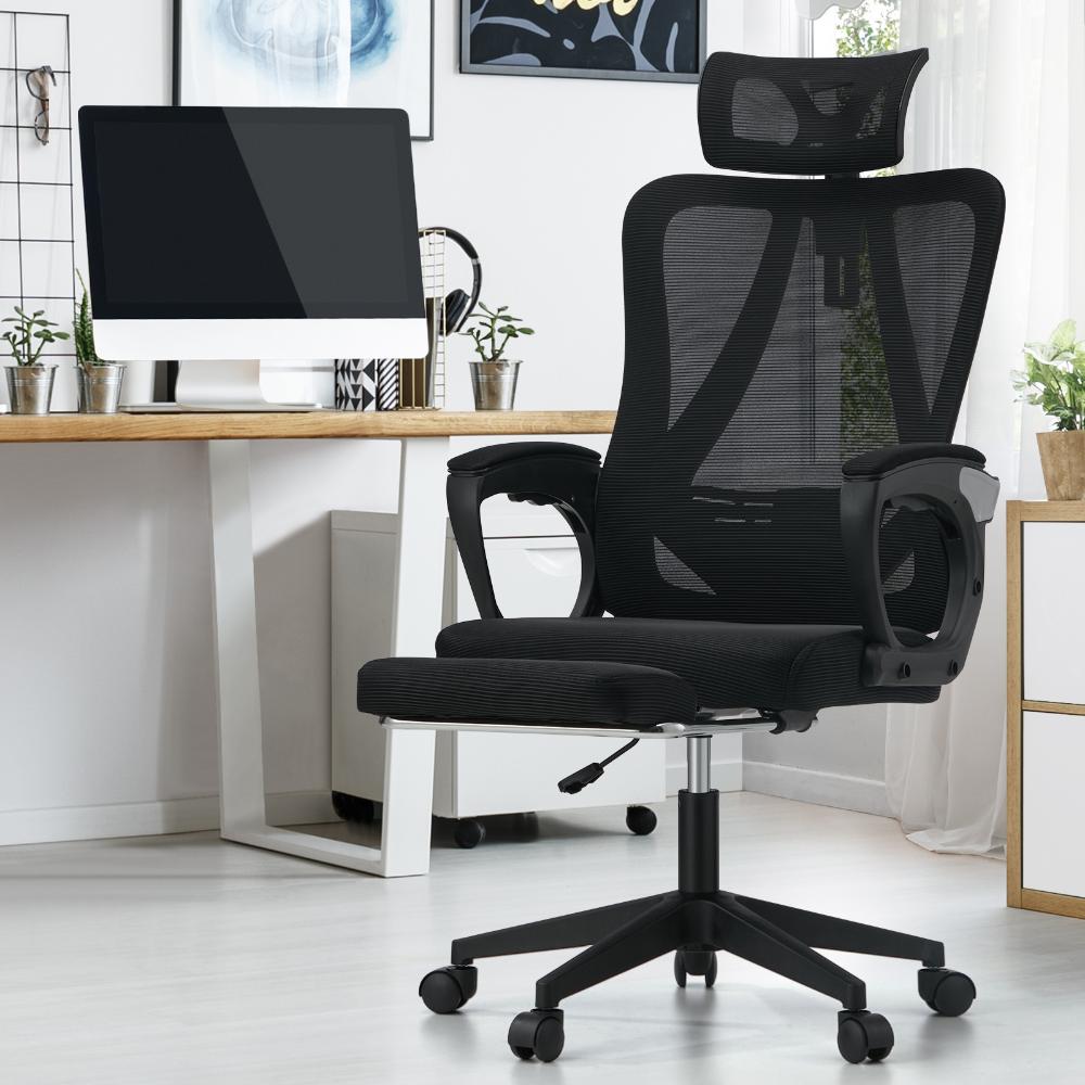 Oikiture Mesh Office Chair Adjustable Lumbar Support Black-Office Chairs-PEROZ Accessories