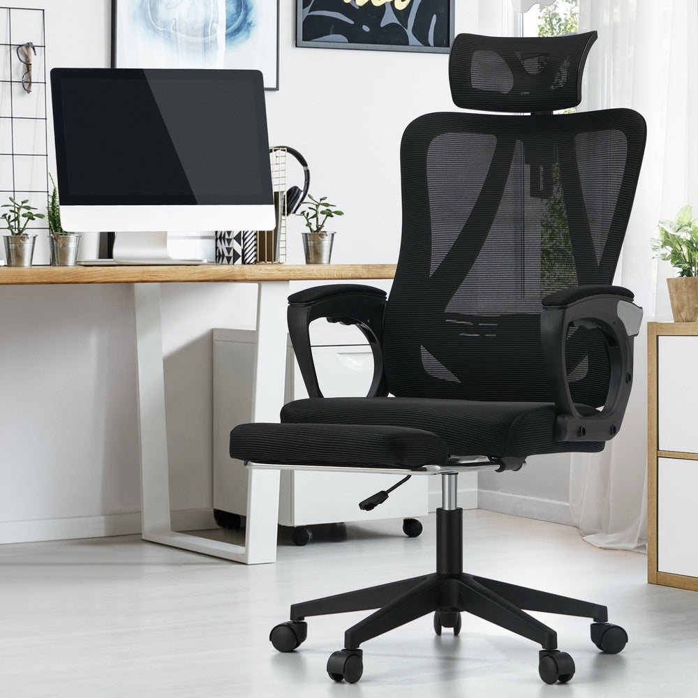 Oikiture Mesh Office Chair Adjustable Lumbar Support Black-Office Chairs-PEROZ Accessories