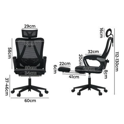 Oikiture Mesh Office Chair Adjustable Lumbar Support Black-Office Chairs-PEROZ Accessories