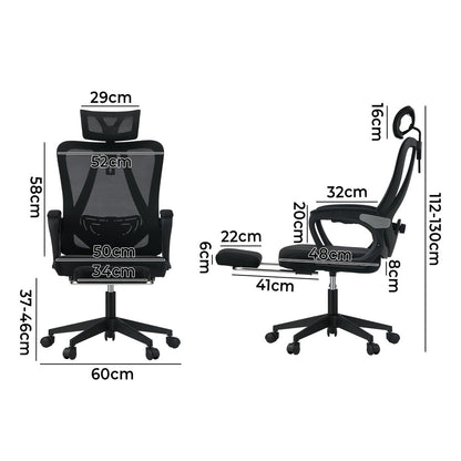 Oikiture Mesh Office Chair Adjustable Lumbar Support Black-Office Chairs-PEROZ Accessories