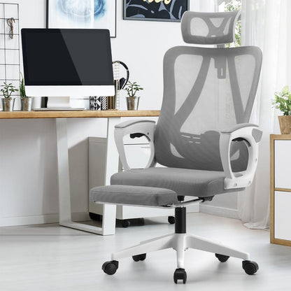 Oikiture Mesh Office Chair Adjustable Lumbar Support White-Office Chairs-PEROZ Accessories