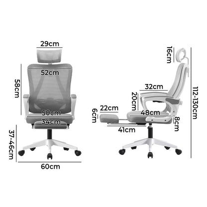 Oikiture Mesh Office Chair Adjustable Lumbar Support White-Office Chairs-PEROZ Accessories