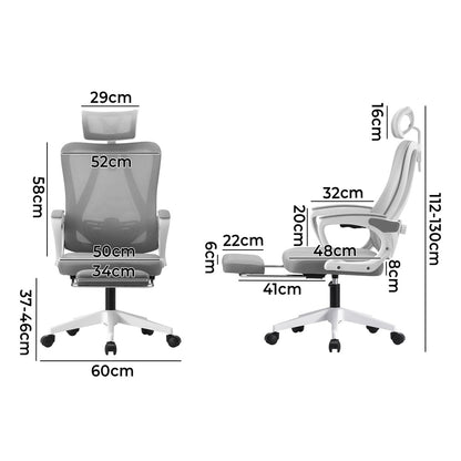 Oikiture Mesh Office Chair Adjustable Lumbar Support White-Office Chairs-PEROZ Accessories