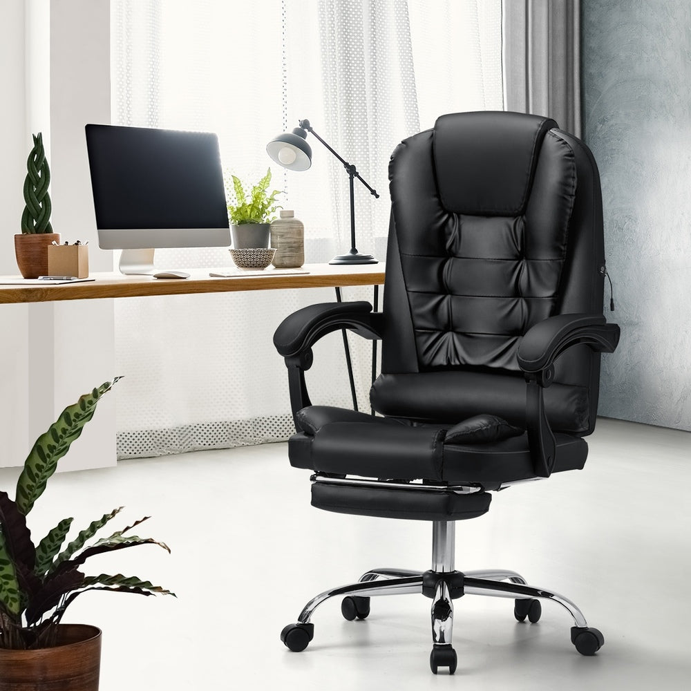Oikiture Massage Office Chair PU Leather with Footrest Black-Massage Office Chairss-PEROZ Accessories