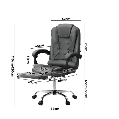Oikiture Massage Office Chair PU Leather with Footrest Grey-Massage Office Chairss-PEROZ Accessories