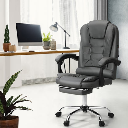 Oikiture Massage Office Chair PU Leather with Footrest Grey-Massage Office Chairss-PEROZ Accessories