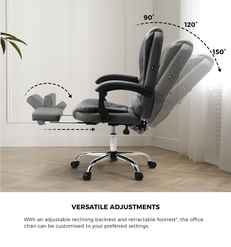 Oikiture Massage Office Chair PU Leather with Footrest Grey-Massage Office Chairss-PEROZ Accessories
