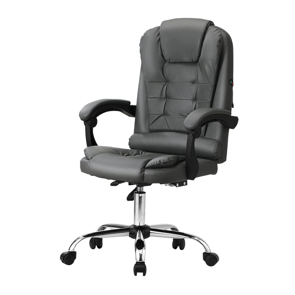 Oikiture Massage Office Chair Racing Chairs PU Leather Grey-Massage Office Chairss-PEROZ Accessories