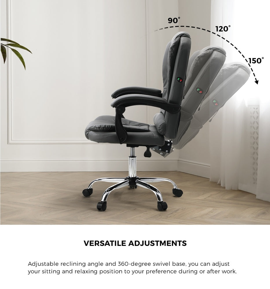 Oikiture Massage Office Chair Racing Chairs PU Leather Grey-Massage Office Chairss-PEROZ Accessories