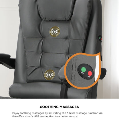 Oikiture Massage Office Chair Racing Chairs PU Leather Grey-Massage Office Chairss-PEROZ Accessories