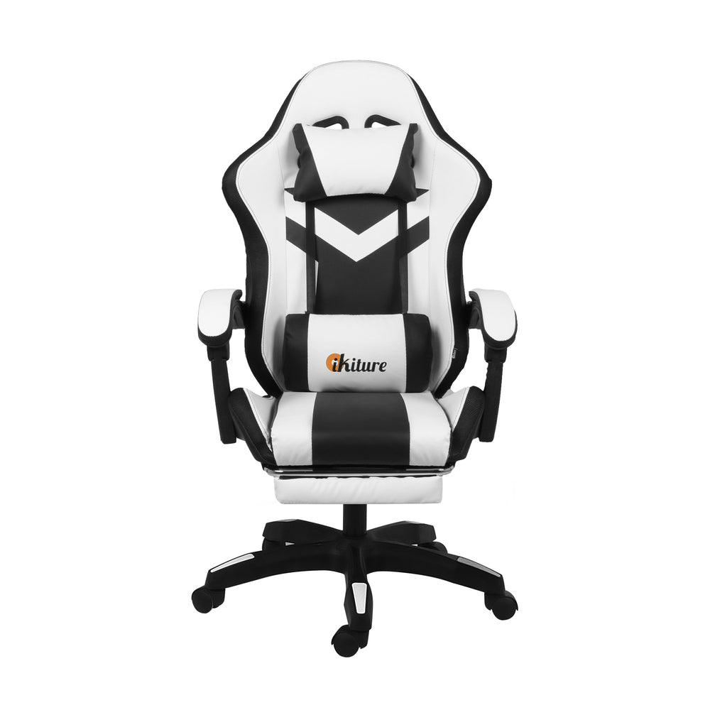 Oikiture Racing Gaming Chair 7 RGB LED 8 Points Massage Black&amp;White-Racing Gaming Chairs-PEROZ Accessories