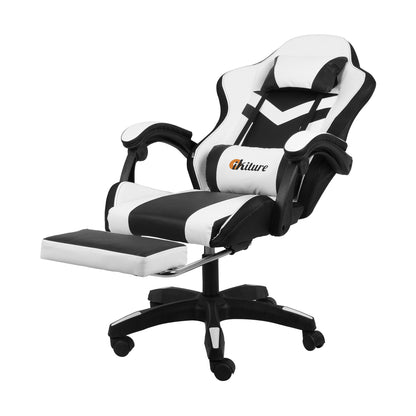 Oikiture Racing Gaming Chair 7 RGB LED 8 Points Massage Black&amp;White-Racing Gaming Chairs-PEROZ Accessories