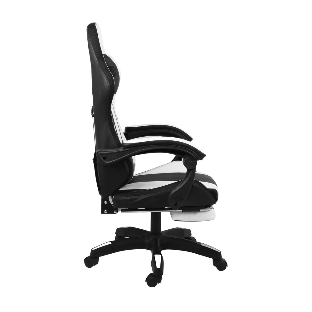 Oikiture Racing Gaming Chair 7 RGB LED 8 Points Massage Black&amp;White-Racing Gaming Chairs-PEROZ Accessories