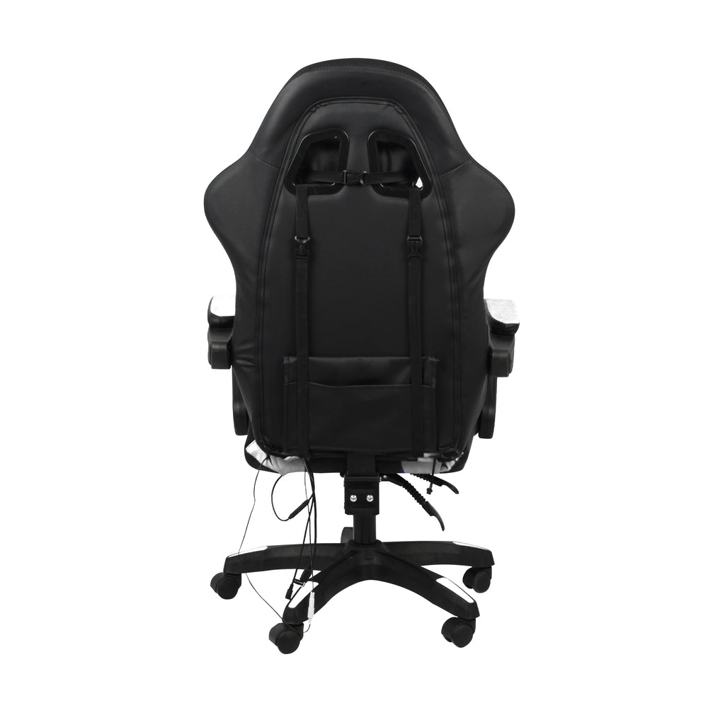 Oikiture Racing Gaming Chair 7 RGB LED 8 Points Massage Black&amp;White-Racing Gaming Chairs-PEROZ Accessories