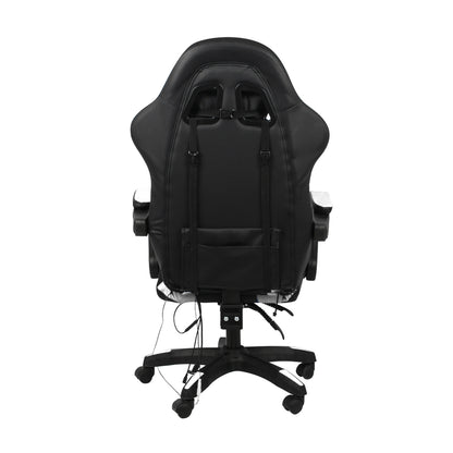 Oikiture Racing Gaming Chair 7 RGB LED 8 Points Massage Black&amp;White-Racing Gaming Chairs-PEROZ Accessories