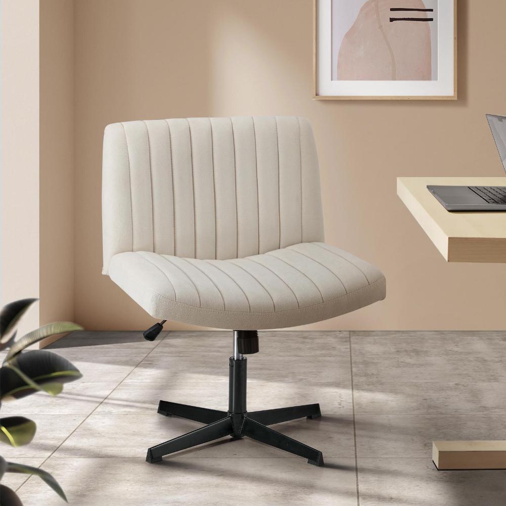 Oikiture Mid Back Armless Office Desk Chair Height Adjustable Wide Seat Beige-Office Chairs-PEROZ Accessories