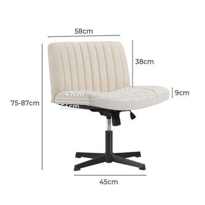 Oikiture Mid Back Armless Office Desk Chair Height Adjustable Wide Seat Beige-Office Chairs-PEROZ Accessories