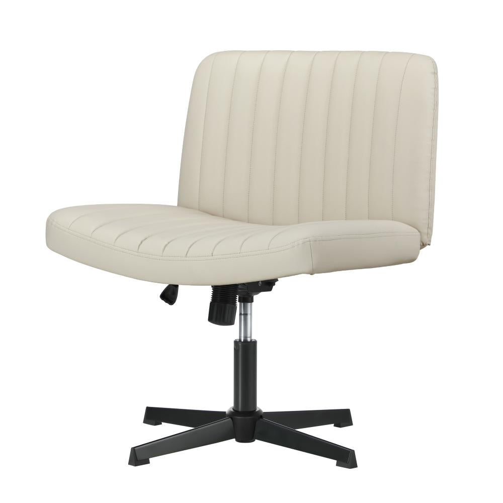 Oikiture Mid Back Office Chair Wide Seat PU Leather Beige-Office Chairs-PEROZ Accessories