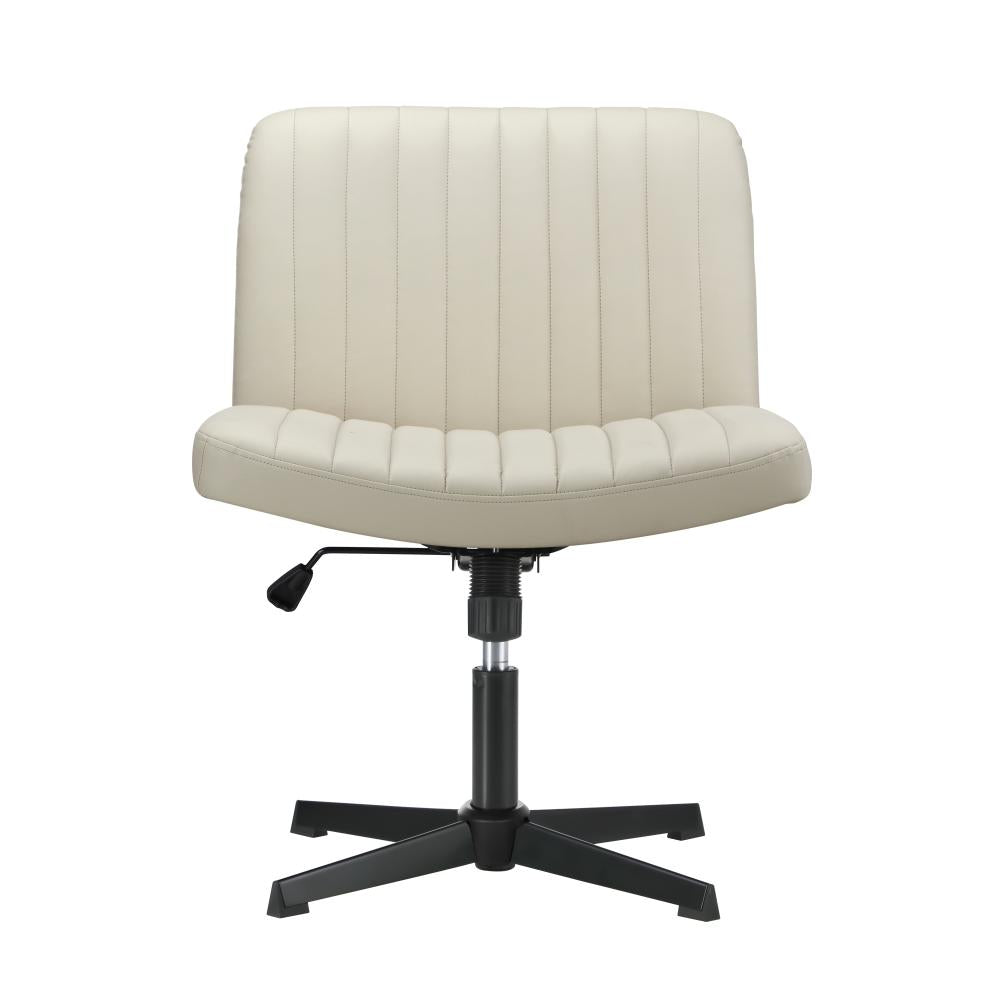 Oikiture Mid Back Office Chair Wide Seat PU Leather Beige-Office Chairs-PEROZ Accessories