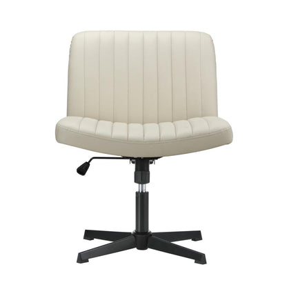 Oikiture Mid Back Office Chair Wide Seat PU Leather Beige-Office Chairs-PEROZ Accessories