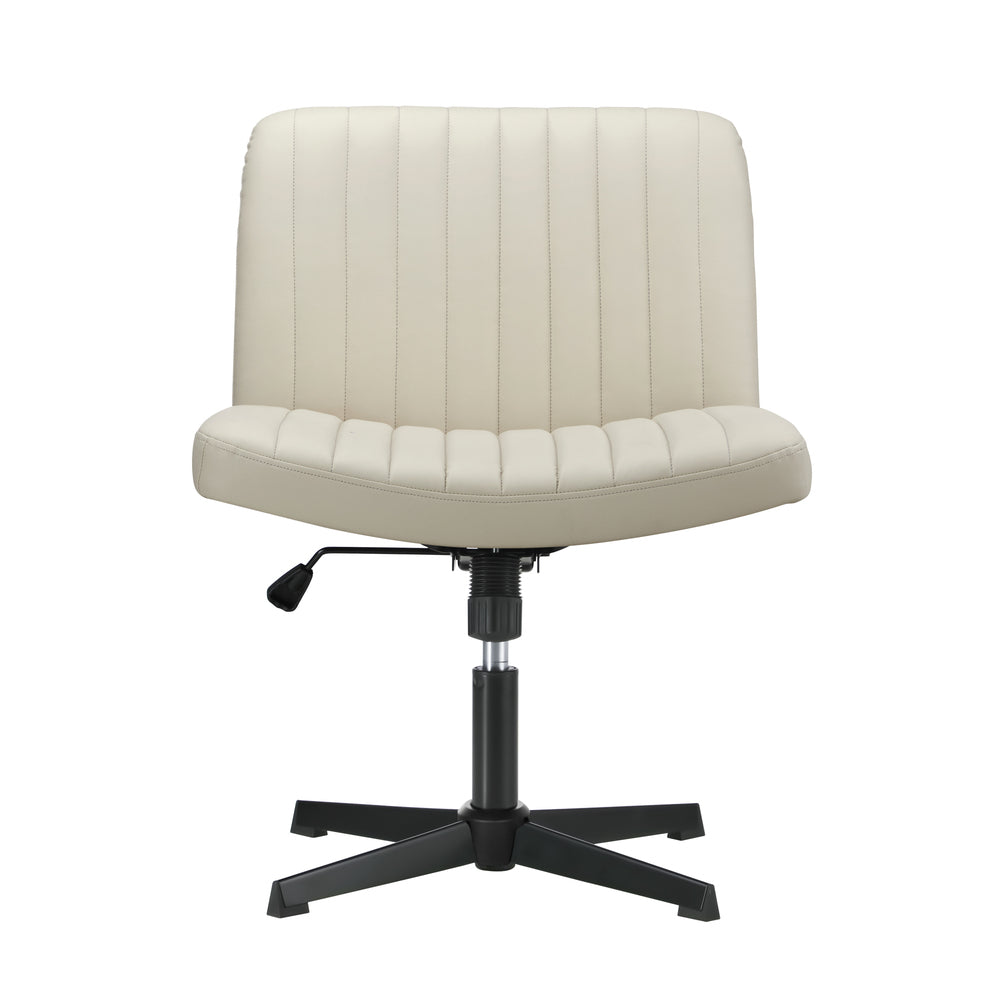 Oikiture Mid Back Office Chair Wide Seat PU Leather Beige-Office Chairs-PEROZ Accessories