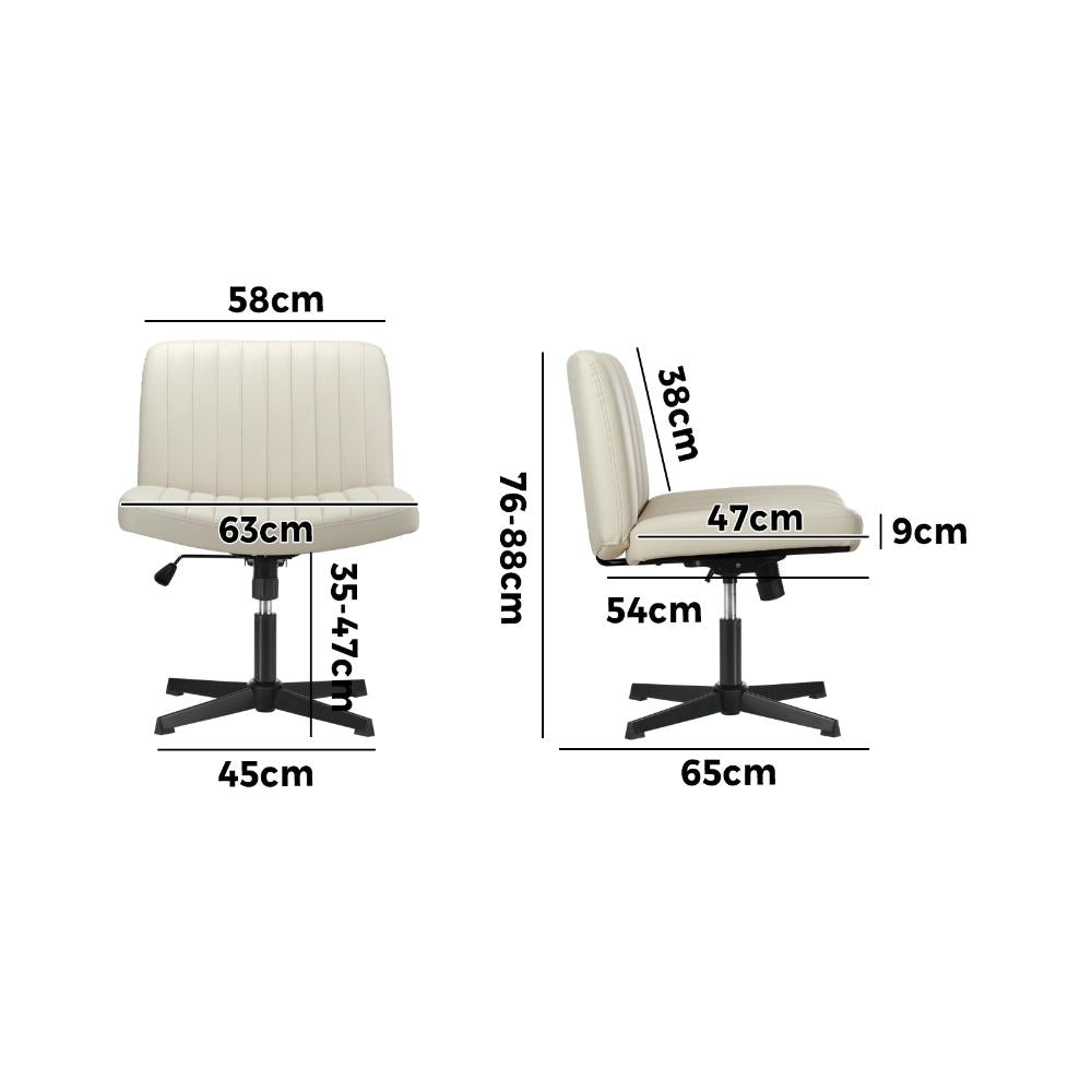 Oikiture Mid Back Office Chair Wide Seat PU Leather Beige-Office Chairs-PEROZ Accessories