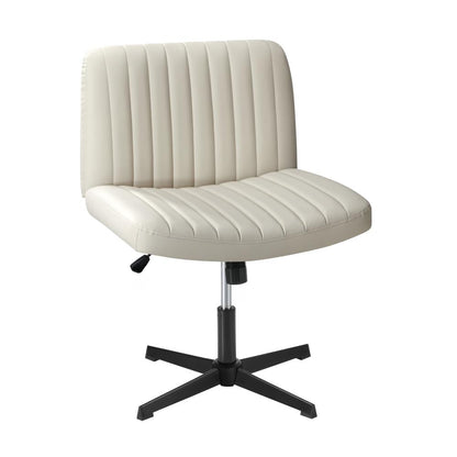 Oikiture Mid Back Office Chair Wide Seat PU Leather Beige-Office Chairs-PEROZ Accessories
