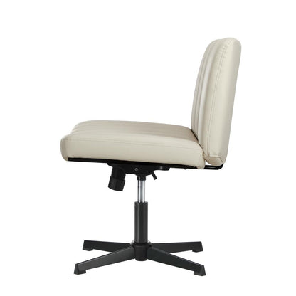 Oikiture Mid Back Office Chair Wide Seat PU Leather Beige-Office Chairs-PEROZ Accessories