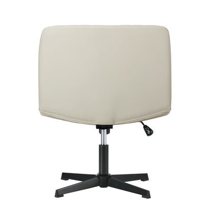 Oikiture Mid Back Office Chair Wide Seat PU Leather Beige-Office Chairs-PEROZ Accessories