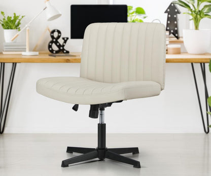 Oikiture Mid Back Office Chair Wide Seat PU Leather Beige-Office Chairs-PEROZ Accessories