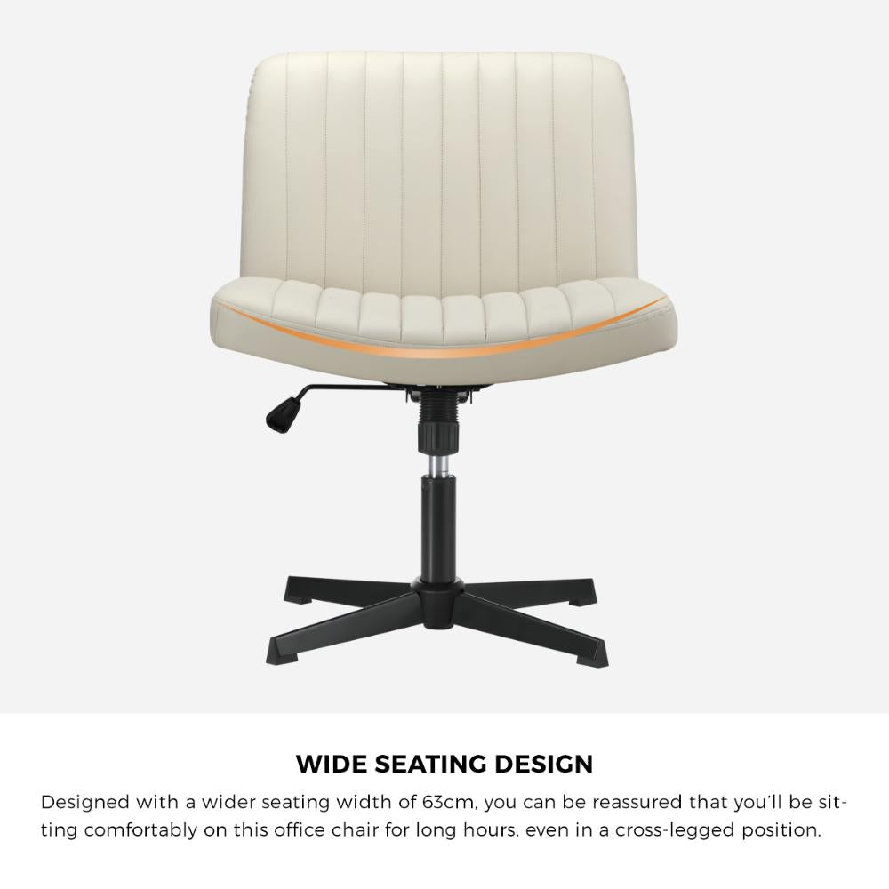 Oikiture Mid Back Office Chair Wide Seat PU Leather Beige-Office Chairs-PEROZ Accessories