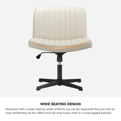 Oikiture Mid Back Office Chair Wide Seat PU Leather Beige-Office Chairs-PEROZ Accessories