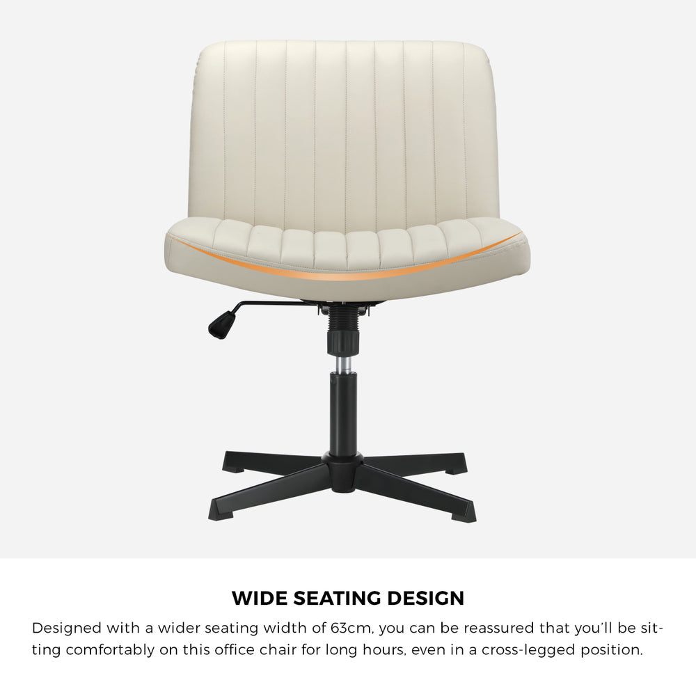 Oikiture Mid Back Office Chair Wide Seat PU Leather Beige-Office Chairs-PEROZ Accessories
