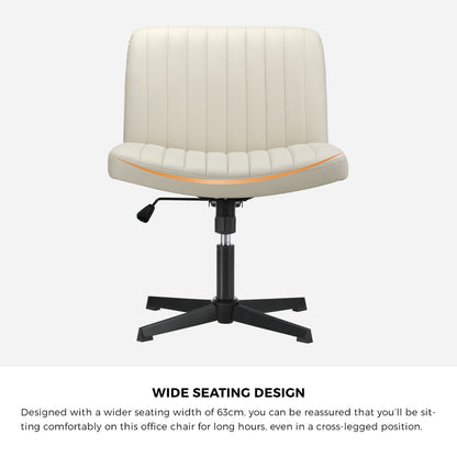 Oikiture Mid Back Office Chair Wide Seat PU Leather Beige-Office Chairs-PEROZ Accessories