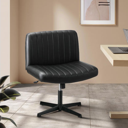 Oikiture Mid Back Armless Office Chair PU Leather Black-Office Chairs-PEROZ Accessories