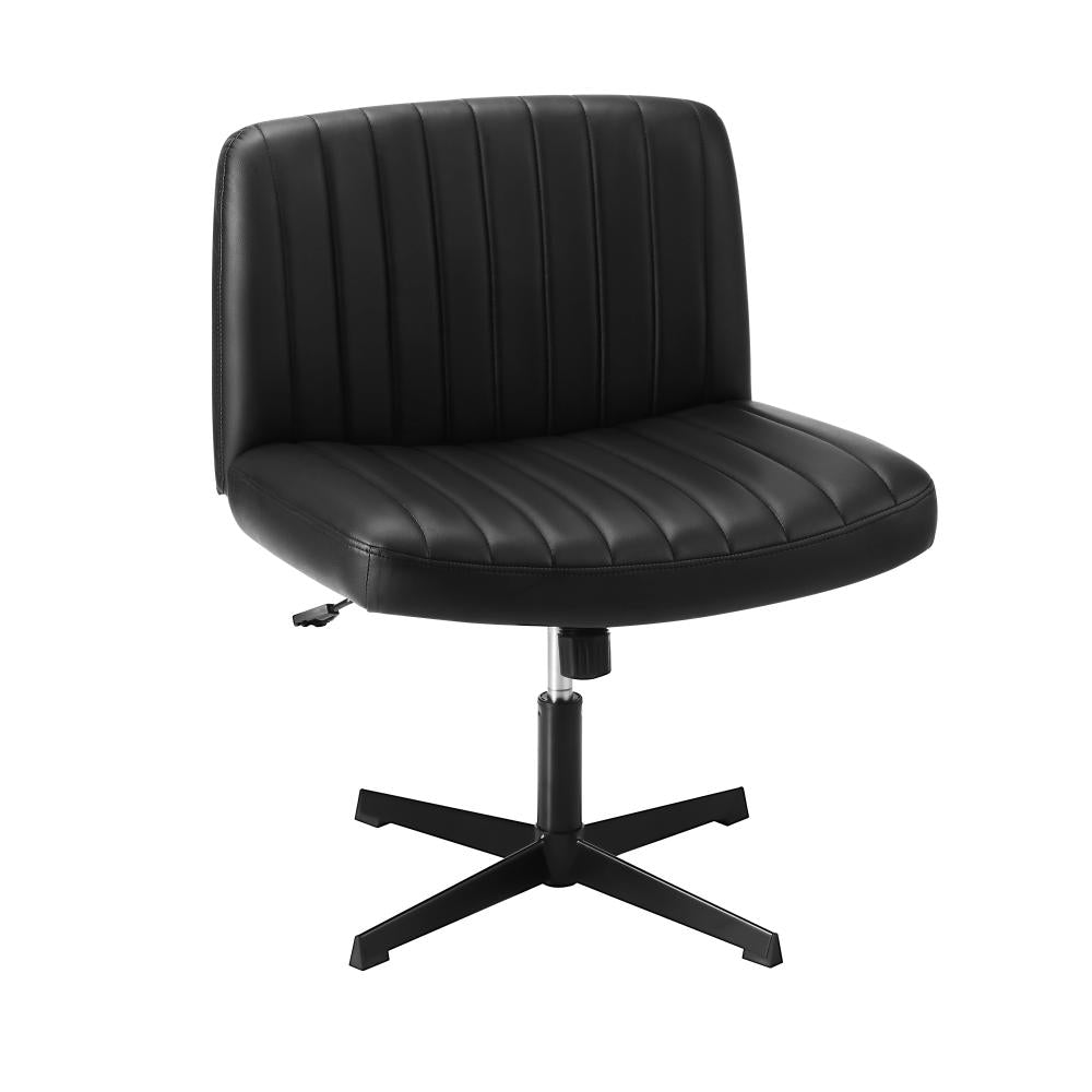 Oikiture Mid Back Armless Office Chair PU Leather Black-Office Chairs-PEROZ Accessories