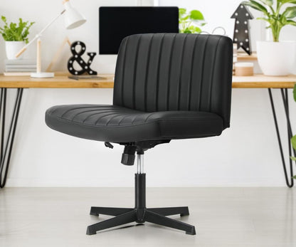 Oikiture Mid Back Armless Office Chair PU Leather Black-Office Chairs-PEROZ Accessories