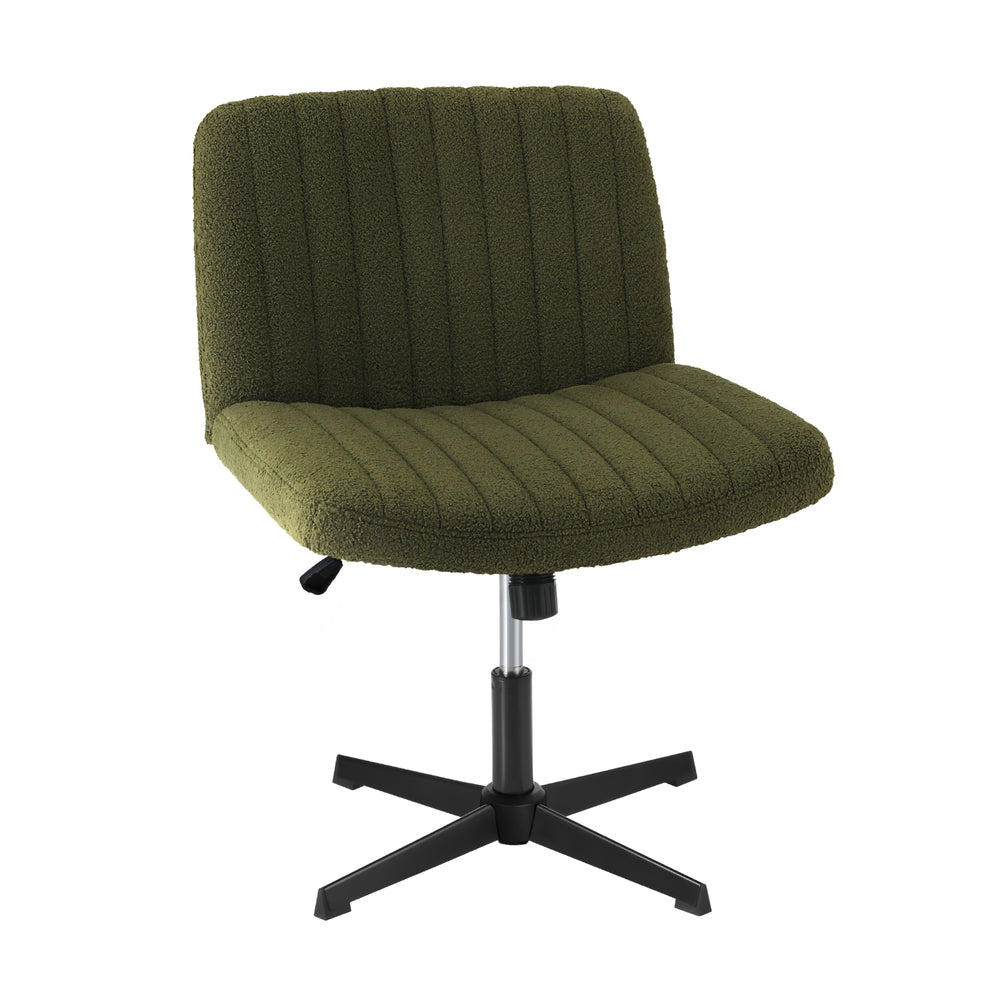 Oikiture Mid Back Armless Office Chair Wide Seat Sherpa Green-Office Chair-PEROZ Accessories