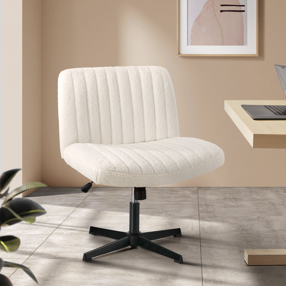 Oikiture Mid Back Office Chair Wide Seat Sherpa White-Office Chairs-PEROZ Accessories