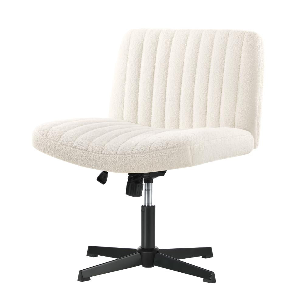 Oikiture Mid Back Office Chair Wide Seat Sherpa White-Office Chairs-PEROZ Accessories