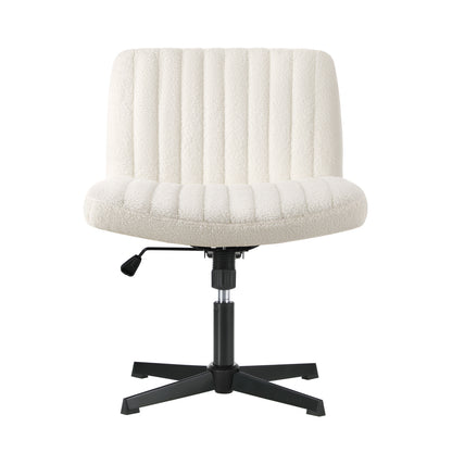 Oikiture Mid Back Office Chair Wide Seat Sherpa White-Office Chairs-PEROZ Accessories