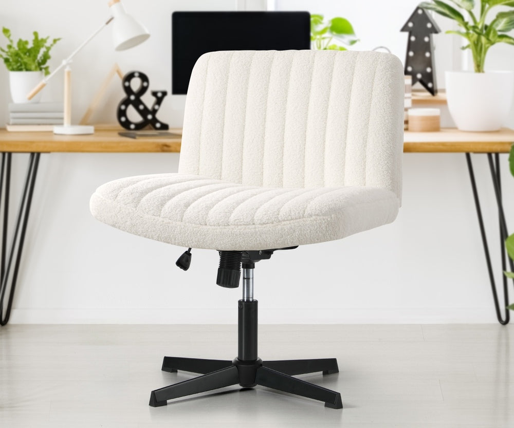 Oikiture Mid Back Office Chair Wide Seat Sherpa White-Office Chairs-PEROZ Accessories